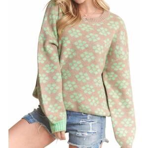 NEW ADORA mya mint to be floral sweater in khaki